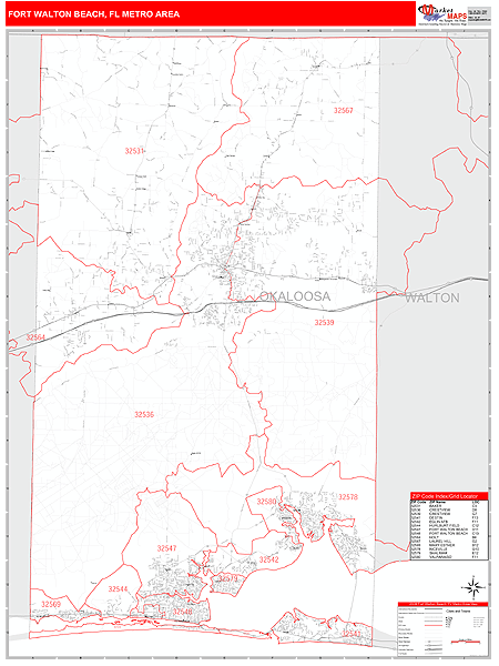 Fort Walton Beach, FL Metro Area Zip Code Map